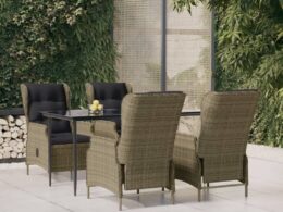 vidaXL 5 Piece Patio Dining Set Brown Poly Rattan