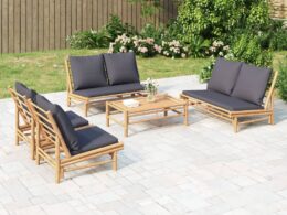 vidaXL 5 Piece Patio Lounge Set with Dark Gray Cushions Bamboo