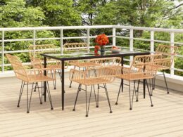 vidaXL 7 Piece Patio Dining Set Poly Rattan