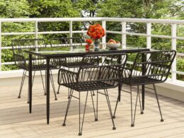 vidaXL 5 Piece Patio Dining Set Black Poly Rattan