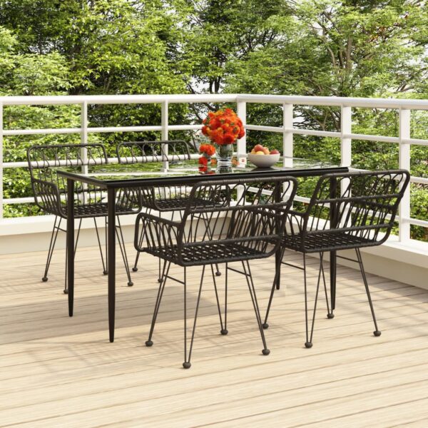 vidaXL 5 Piece Patio Dining Set Black Poly Rattan