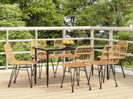 vidaXL 7 Piece Patio Dining Set Poly Rattan