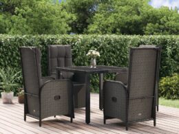 vidaXL 5 Piece Patio Dining Set with Cushions Black Poly Rattan