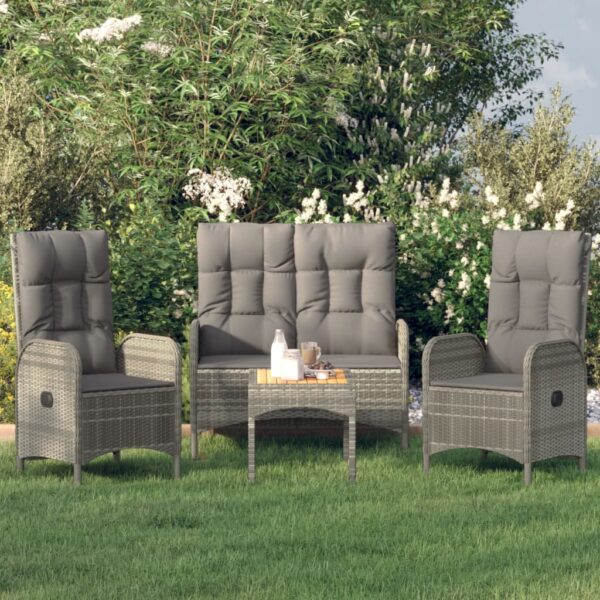 vidaXL 4 Piece Patio Dining Set with Cushions Gray Poly Rattan