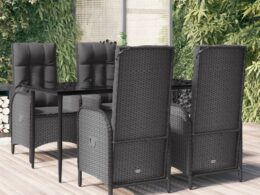 vidaXL 5 Piece Patio Dining Set with Cushions Black Poly Rattan