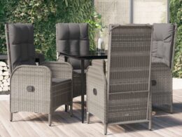 vidaXL 5 Piece Patio Dining Set with Cushions Black and Gray Poly Rattan