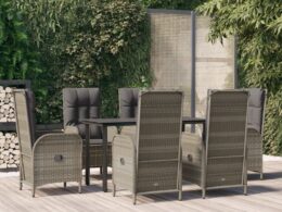 vidaXL 7 Piece Patio Dining Set with Cushions Black and Gray Poly Rattan