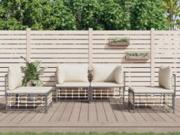vidaXL 4 Piece Patio Lounge Set with Cushions Anthracite Poly Rattan