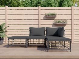 vidaXL 4 Piece Patio Lounge Set with Cushions Anthracite Poly Rattan
