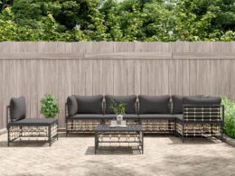 vidaXL 7 Piece Patio Lounge Set with Cushions Anthracite Poly Rattan