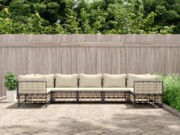 vidaXL 7 Piece Patio Lounge Set with Cushions Anthracite Poly Rattan
