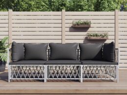 vidaXL 3 Piece Patio Lounge Set with Cushions White Steel