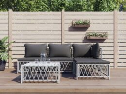 vidaXL 5 Piece Patio Lounge Set with Cushions White Steel