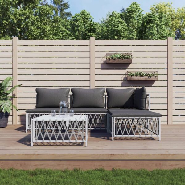 vidaXL 5 Piece Patio Lounge Set with Cushions White Steel