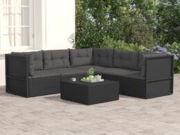 vidaXL 5 Piece Patio Lounge Set with Cushions Black Poly Rattan
