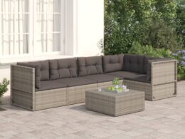 vidaXL 5 Piece Patio Lounge Set with Cushions Gray Poly Rattan