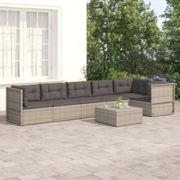 vidaXL 6 Piece Patio Lounge Set with Cushions Gray Poly Rattan