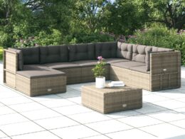 vidaXL 7 Piece Patio Lounge Set with Cushions Gray Poly Rattan
