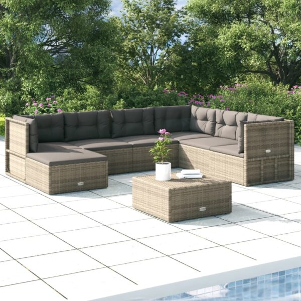 vidaXL 7 Piece Patio Lounge Set with Cushions Gray Poly Rattan