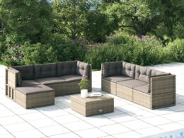 vidaXL 7 Piece Patio Lounge Set with Cushions Gray Poly Rattan