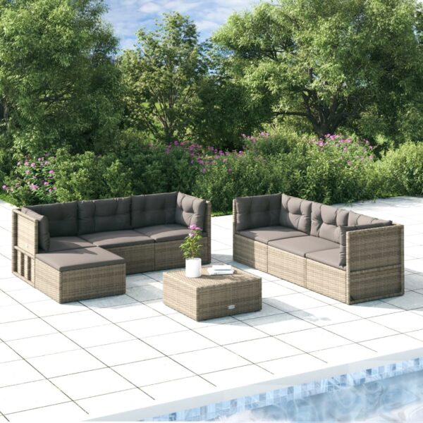 vidaXL 7 Piece Patio Lounge Set with Cushions Gray Poly Rattan