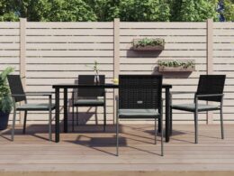 vidaXL 5 Piece Patio Dining Set with Cushions Poly Rattan and Steel