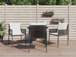 vidaXL 5 Piece Patio Dining Set with Cushions Poly Rattan and Steel