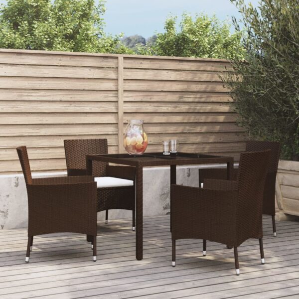 vidaXL 5 Piece Patio Dining Set with Cushions Brown Poly Rattan