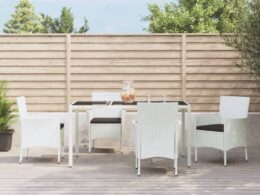 vidaXL 5 Piece Patio Dining Set with Cushions White Poly Rattan
