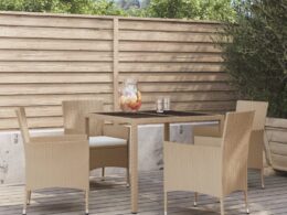 vidaXL 5 Piece Patio Dining Set with Cushions Beige Poly Rattan