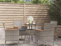 vidaXL 5 Piece Patio Bistro Set with Cushions Gray Poly Rattan