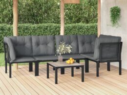 vidaXL 6 Piece Patio Lounge Set Black and Gray Poly Rattan