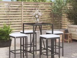 vidaXL 5 Piece Patio Bar Set with Cushions Black Poly Rattan