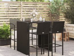 vidaXL 5 Piece Patio Bar Set Black Poly Rattan