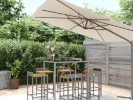 vidaXL 7 Piece Patio Bar Set Gray Poly Rattan& Solid Wood Acacia