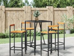 vidaXL 5 Piece Patio Bar Set Black Poly Rattan& Solid Wood Acacia