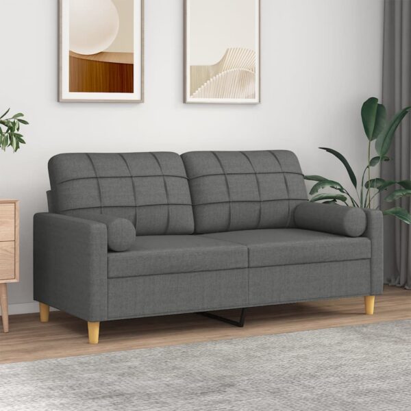 vidaXL 2-Seater Sofa with Throw Pillows Dark Gray 55.1" Fabric