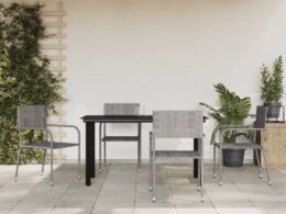 vidaXL 5 Piece Patio Dining Set Gray and Black Poly Rattan and Steel