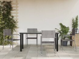 vidaXL 5 Piece Patio Dining Set Gray and Black Poly Rattan and Steel