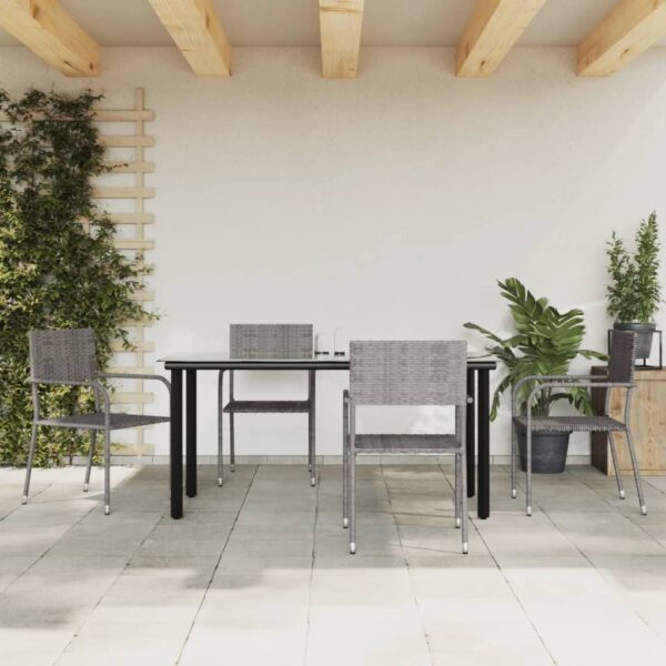 vidaXL 5 Piece Patio Dining Set Gray and Black Poly Rattan and Steel