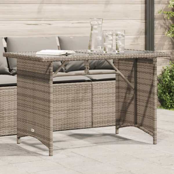 vidaXL Patio Table with Glass Top Gray 43.3"x26.8"x27.6" Poly Rattan