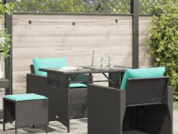 vidaXL 4 Piece Patio Sofa Set with Cushions Black Poly Rattan