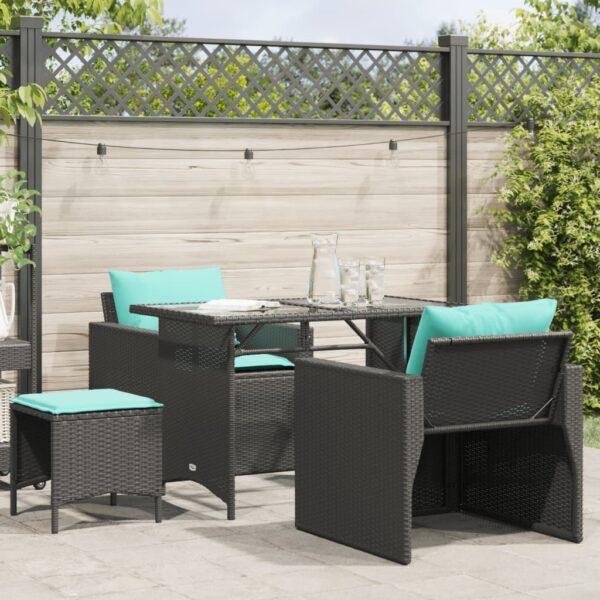 vidaXL 4 Piece Patio Sofa Set with Cushions Black Poly Rattan