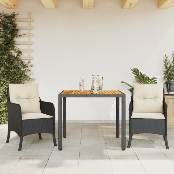 vidaXL 3 Piece Patio Dining Set with Cushions Black Poly Rattan