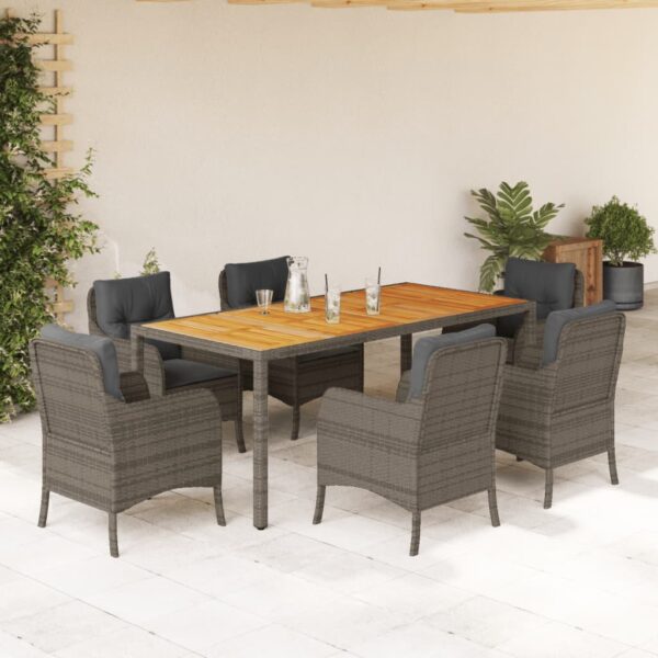 vidaXL 7 Piece Patio Dining Set with Cushions Gray Poly Rattan