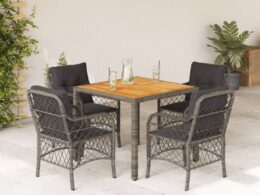 vidaXL 5 Piece Patio Dining Set with Cushions Gray Poly Rattan