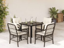 vidaXL 5 Piece Patio Dining Set with Cushions Brown Poly Rattan
