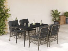 vidaXL 5 Piece Patio Dining Set with Cushions Gray Poly Rattan