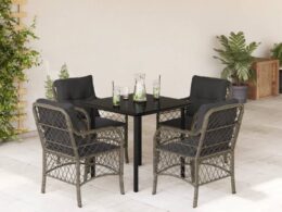 vidaXL 5 Piece Patio Dining Set with Cushions Gray Poly Rattan