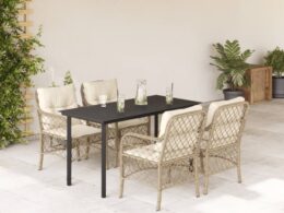 vidaXL 5 Piece Patio Dining Set with Cushions Beige Poly Rattan